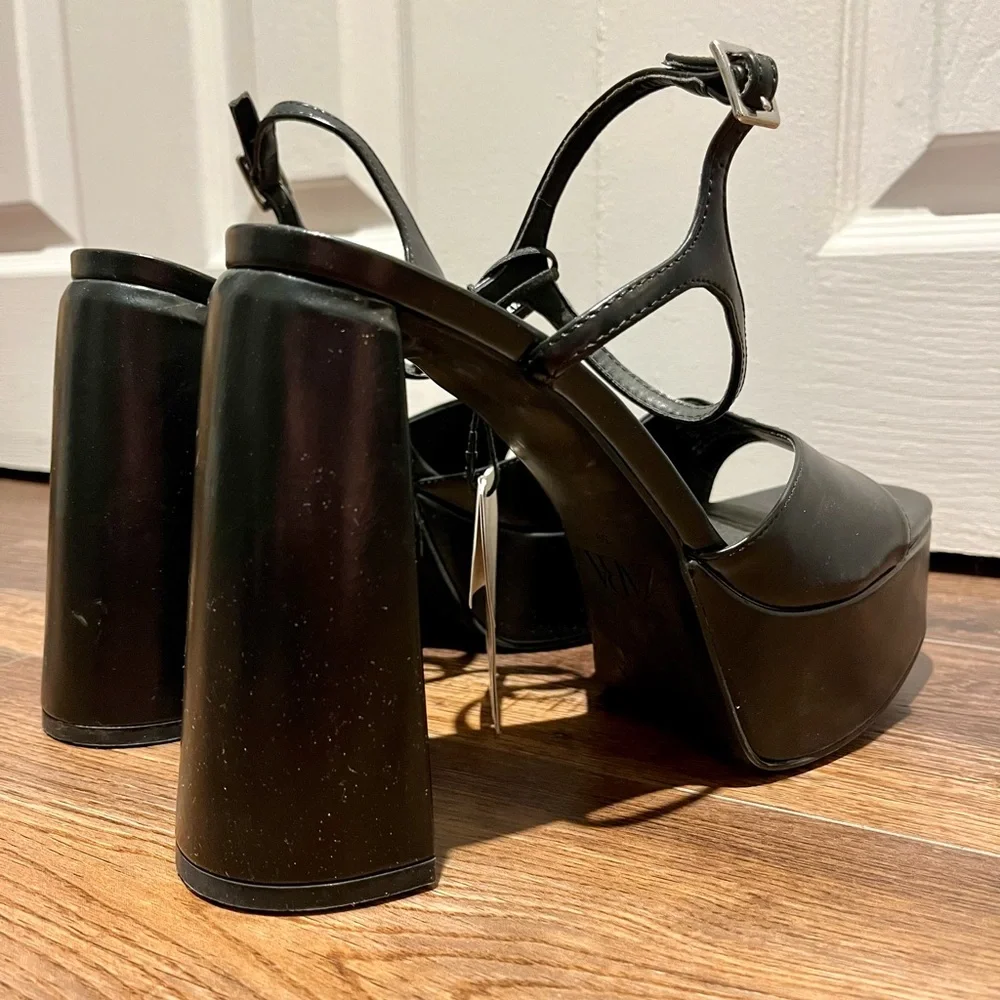 Zara Black Chunky Platform Heels - Picture 6 of 9